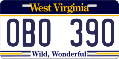 WV license plate OBO390