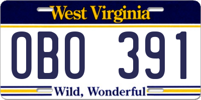 WV license plate OBO391