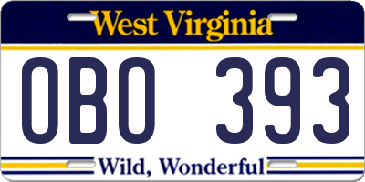 WV license plate OBO393