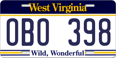 WV license plate OBO398