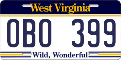 WV license plate OBO399