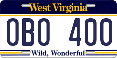 WV license plate OBO400
