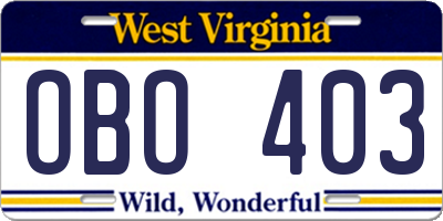 WV license plate OBO403