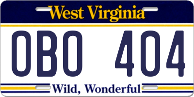 WV license plate OBO404