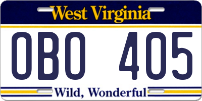 WV license plate OBO405