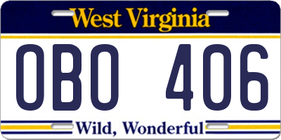 WV license plate OBO406