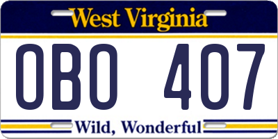 WV license plate OBO407