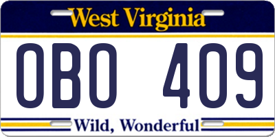WV license plate OBO409