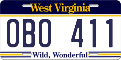 WV license plate OBO411