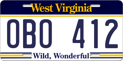 WV license plate OBO412