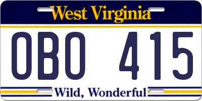 WV license plate OBO415