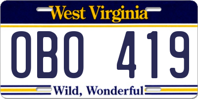 WV license plate OBO419
