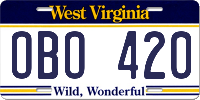 WV license plate OBO420