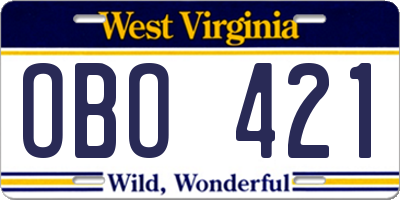 WV license plate OBO421