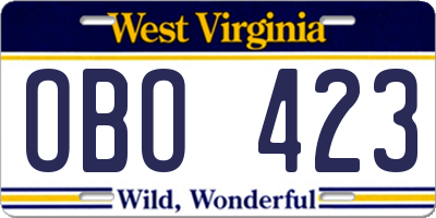 WV license plate OBO423