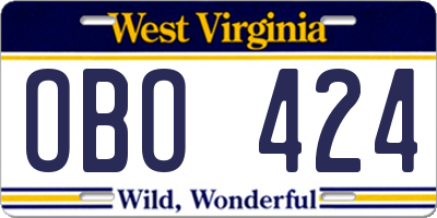 WV license plate OBO424