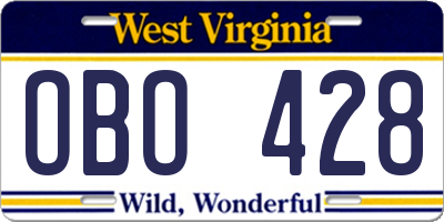 WV license plate OBO428