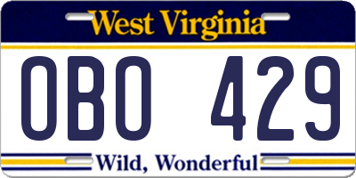 WV license plate OBO429