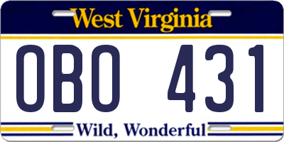 WV license plate OBO431