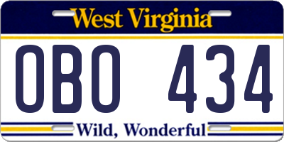 WV license plate OBO434