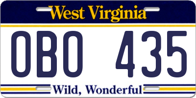 WV license plate OBO435