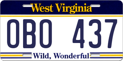WV license plate OBO437