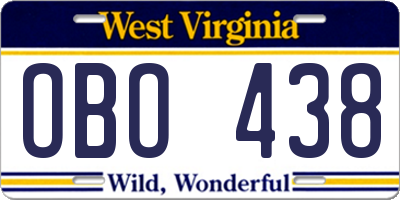 WV license plate OBO438