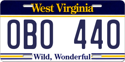 WV license plate OBO440
