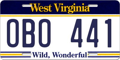WV license plate OBO441