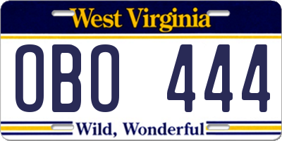 WV license plate OBO444