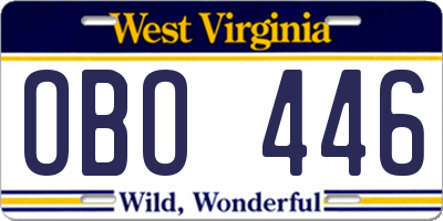 WV license plate OBO446
