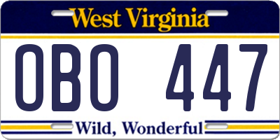 WV license plate OBO447