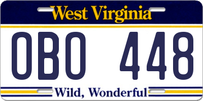 WV license plate OBO448