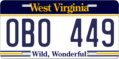 WV license plate OBO449