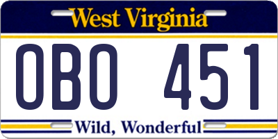 WV license plate OBO451
