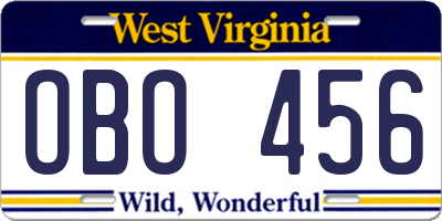 WV license plate OBO456