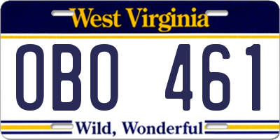 WV license plate OBO461