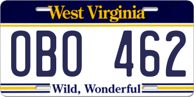 WV license plate OBO462