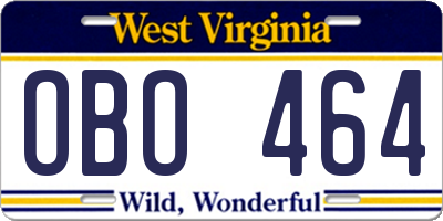 WV license plate OBO464