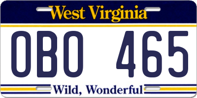 WV license plate OBO465