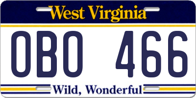 WV license plate OBO466
