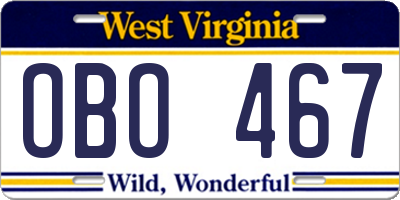 WV license plate OBO467