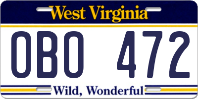 WV license plate OBO472
