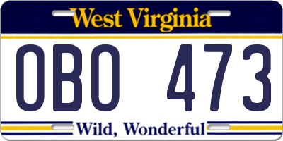 WV license plate OBO473