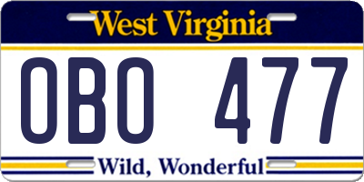 WV license plate OBO477