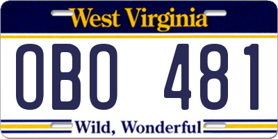 WV license plate OBO481