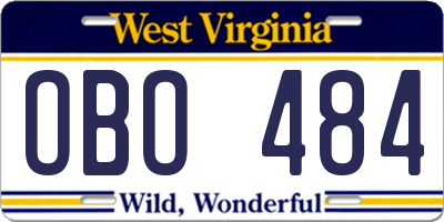 WV license plate OBO484