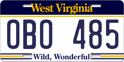 WV license plate OBO485