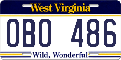 WV license plate OBO486