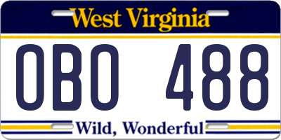 WV license plate OBO488